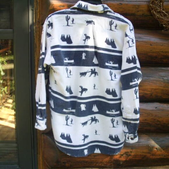 Krazy Kat Vintage 90's Western Cowboys Indians Flannel Shirt Sz M - Picture 2 of 2